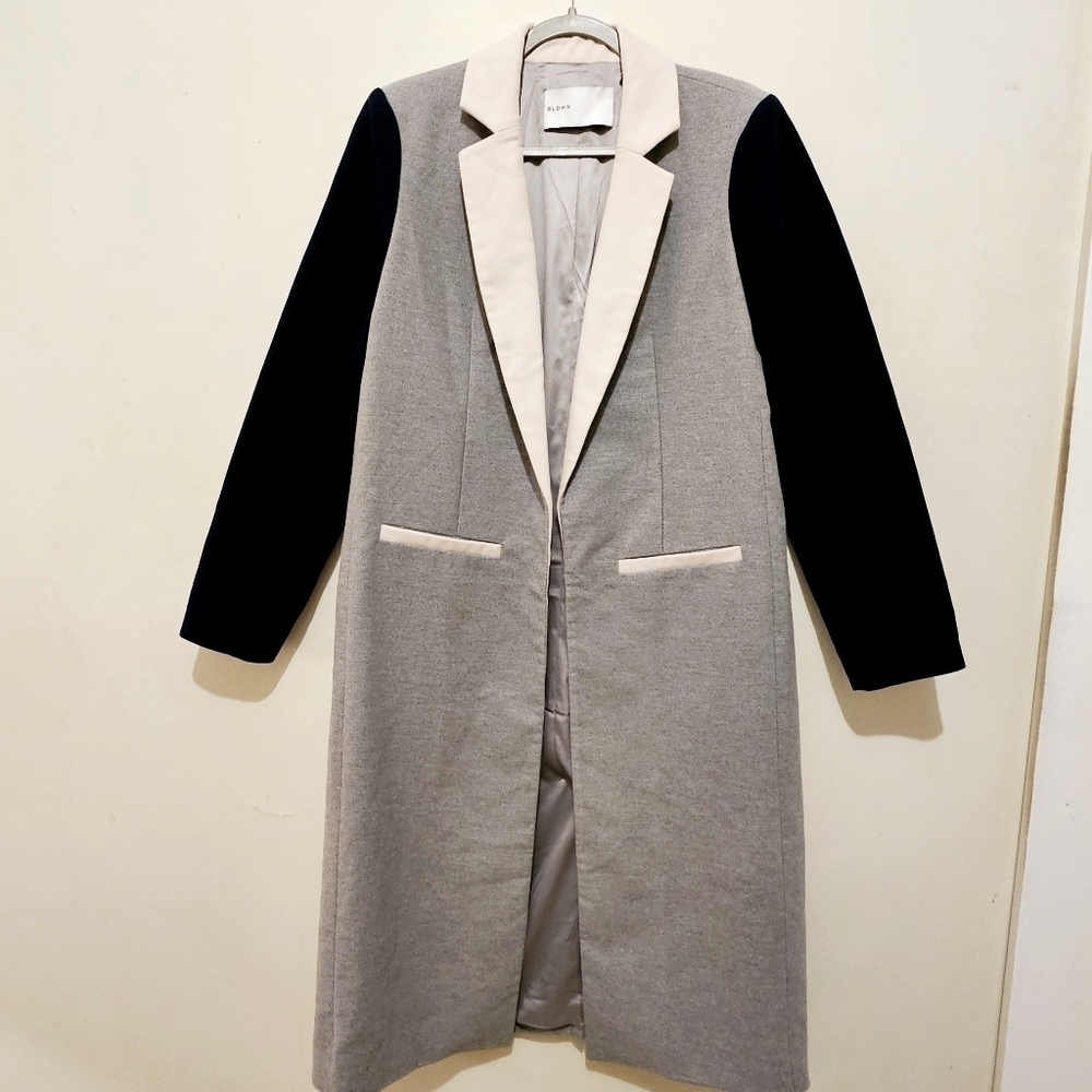 BLDWN Colorblock Long Trench Coat Navy, Crm, Gray - Picture 3 of 9